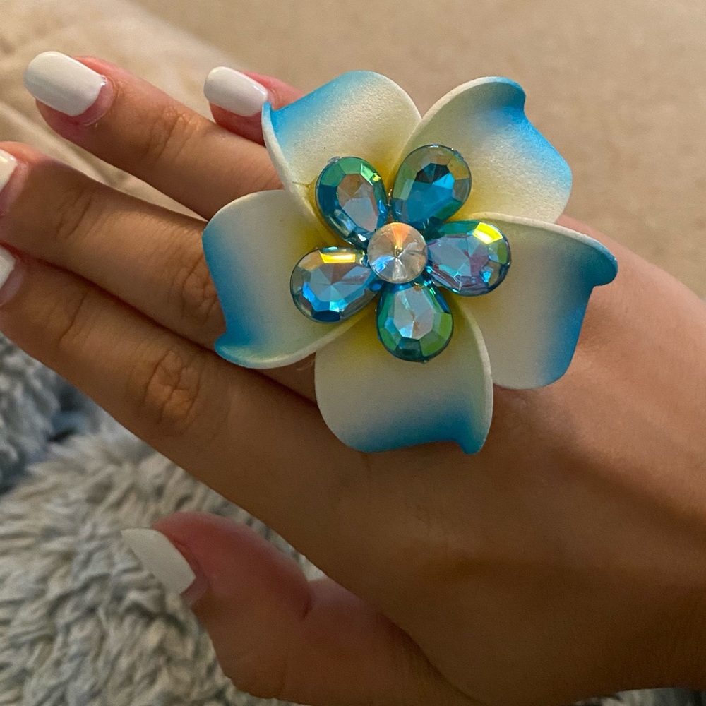 Foam Plumeria Ring - Blue